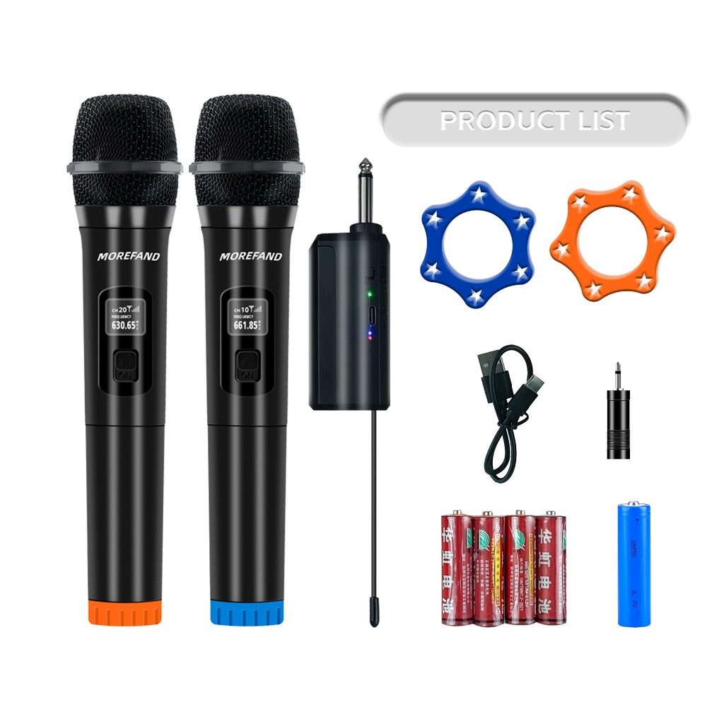 Microfones Sem Fio Duplo Profissional Dinâmico Recarregável Uhf 2 Canais Portátil Microfone Para Karaoke Show Meeting