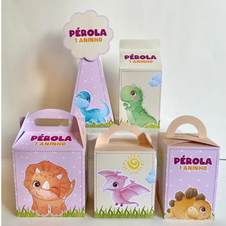 Kit Festa Dino Baby Menina Personalizado | Pegue e Monte | Caixinhas e Lembrancinhas