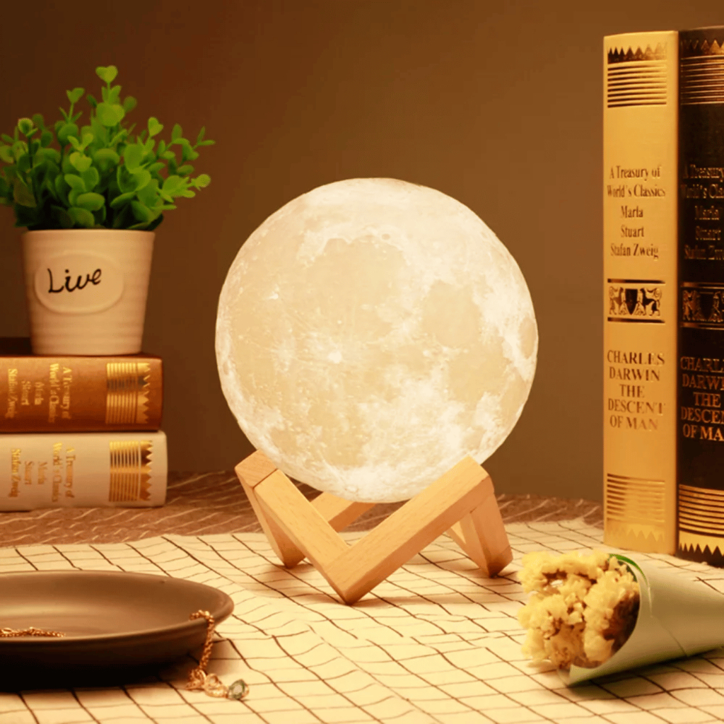 Luminaria Lua Cheia 3D de Mesa com Suporte Led Sem Fio Decoração em Oferta na Shopee