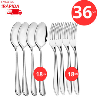 Kit 36 Peças de Talheres Aço Inox 18 Colheres 18 Garfo Mesa Casa Para Cozinha Restaurantes.