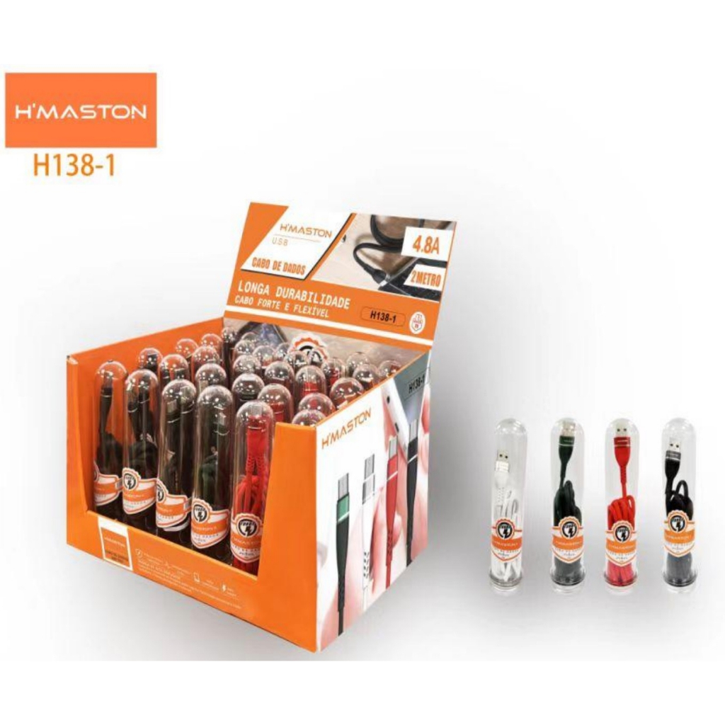 H'Maston H-138 Cabo 4.8A Carregamento Rápido V8/Lightning/Tipo c  Transferência de dado 2 Metros