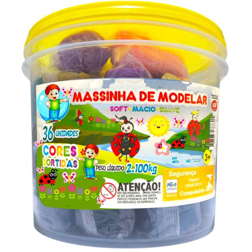 Kit Massinha de Modelar Balde 2,1 KG 36 Unidades Colorida Macia 12 Cores Lembrancinha Festa Cheirosa em Oferta na Shopee