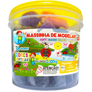 Kit Massinha de Modelar Balde 2,1 KG 36 Unidades Colorida Macia 12 Cores Lembrancinha Festa Cheirosa em Oferta na Shopee