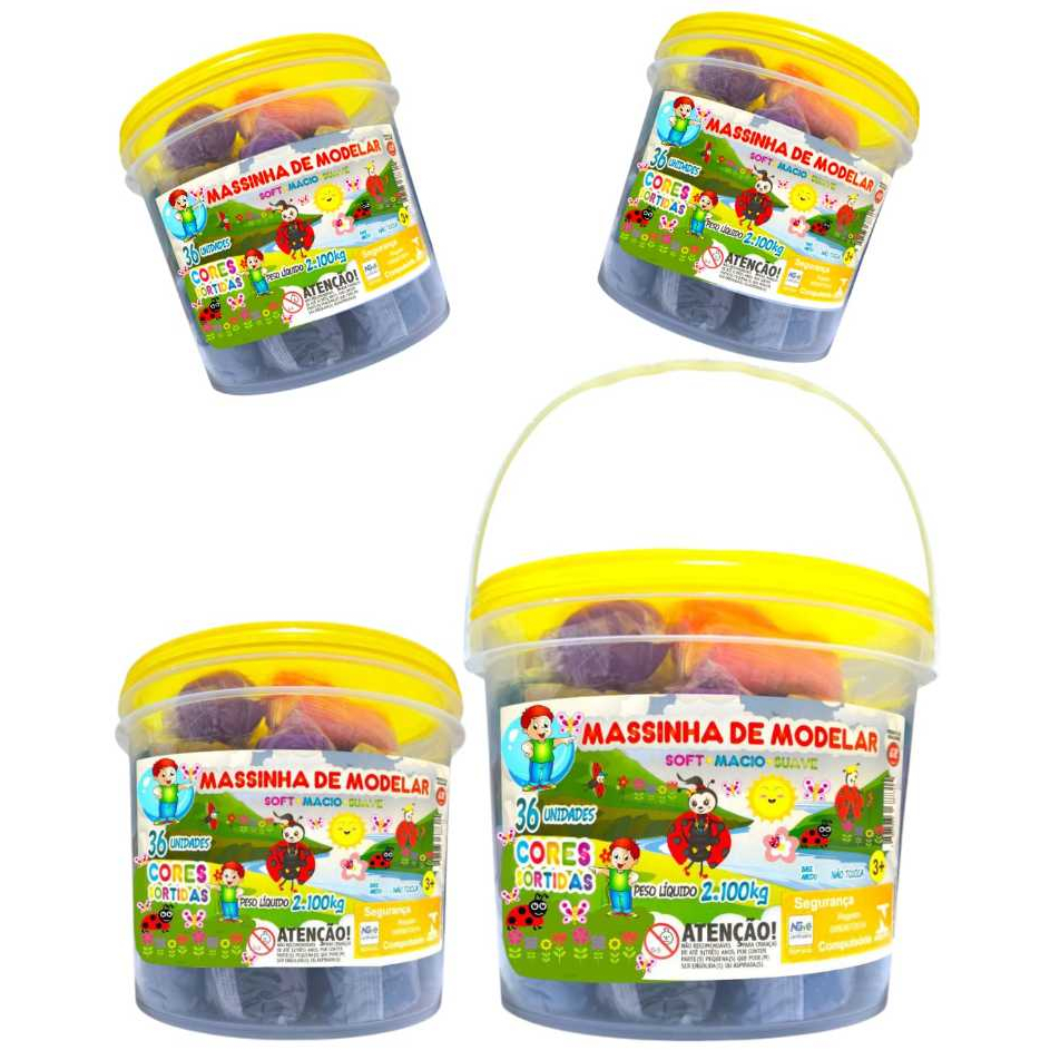 Kit 4,2 KG de Massinha de Modelar 2 Baldes 12 Cores 72 unid. Embalada uma a uma Lembrancinha Festa em Oferta na Shopee