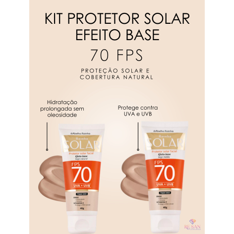 Kit Protetor Solar Facial Efeito Base 70 FPS - Abelha Rainha 40g Bege Natural + Bege Médio