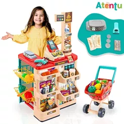 Mini Mercado Infantil Caixa Registradora e Carrinho 48 peças