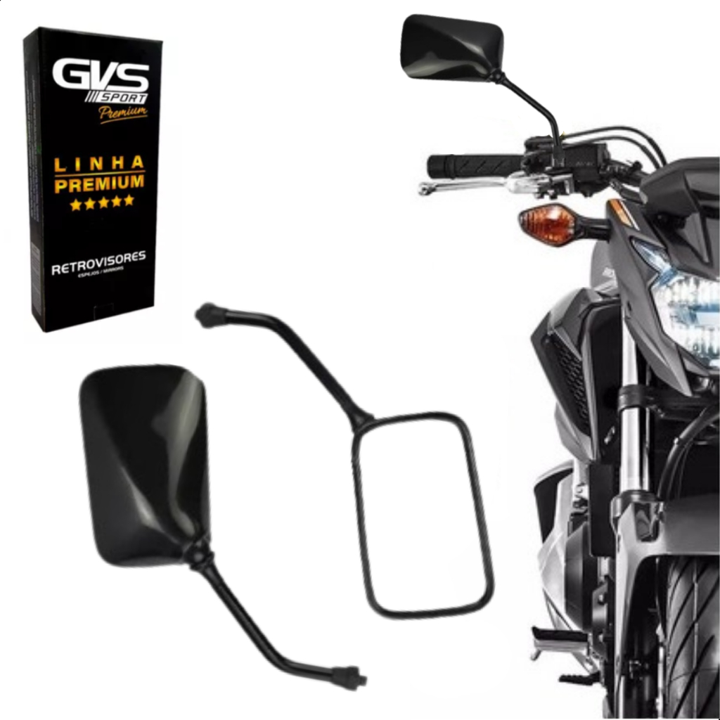 Retrovisor Gvs Moto Para Strada Twister Abs Preto Lente Convexa Par em Oferta na Shopee