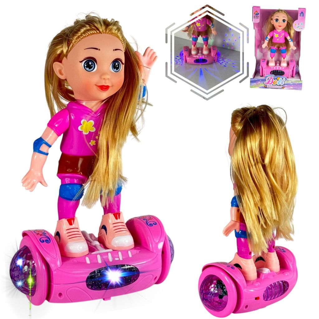 Boneca Hoverboard Bate E Volta Com Luz Som Skate Giratório Brinquedo Menina