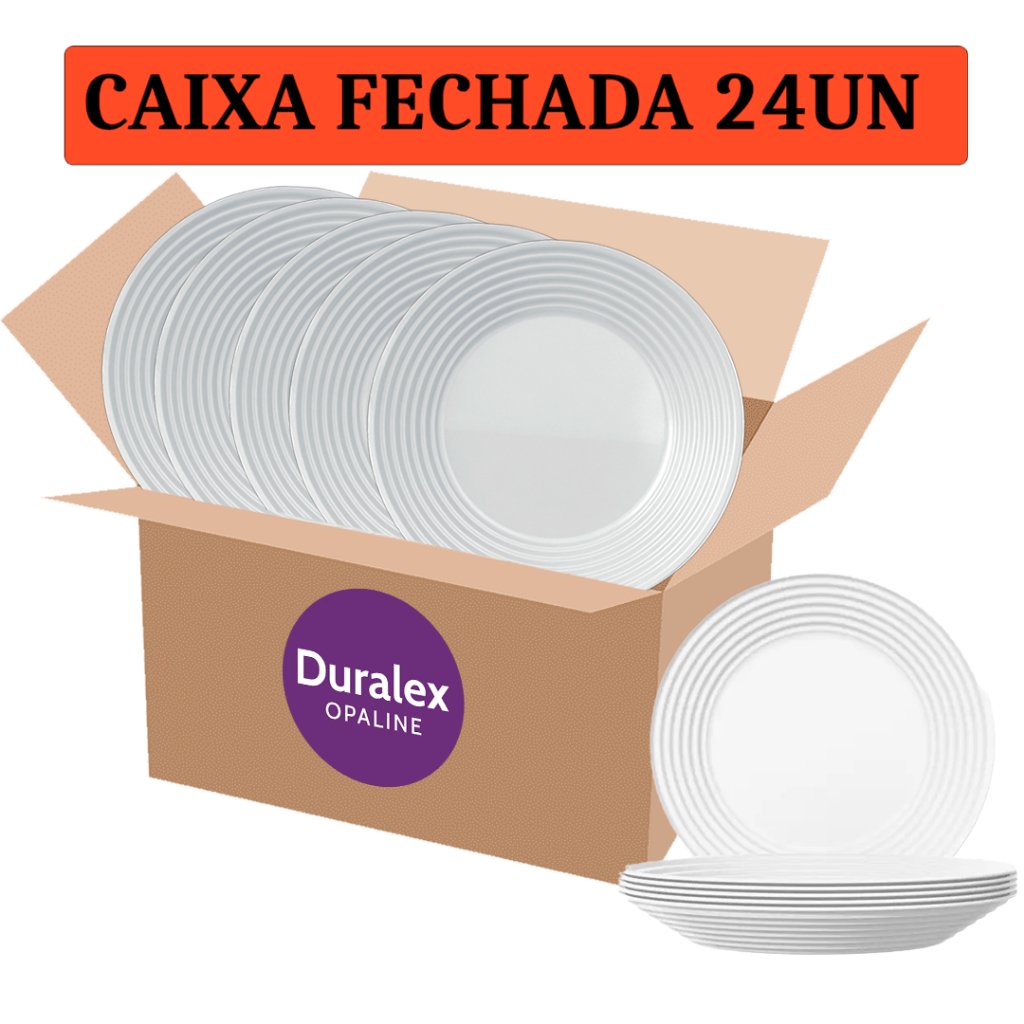 Jogo Kit 24 Prato Fundo Saturno Duralex Vidro Opaline Branco Redondo Conjunto Jantar Hotel 23,5cm