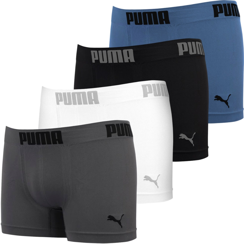 Kit 4 Cuecas Boxer Puma Masculina Poliamida Microfibra Box Sem Costura Confortável Adulto Original