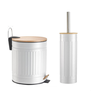 Kit Banheiro Lixeira Com Pedal Soft Close Com Cesto 3L e 5L Escova Sanitária Bambu Lavabo ...