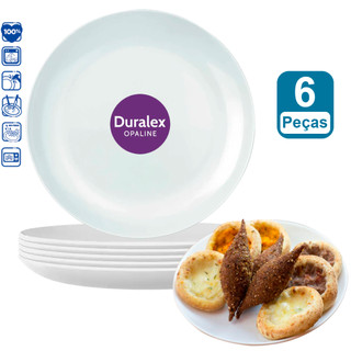 kit jogo 6 Pratos de sobremesa Blanc vidro Opaline 19cm prato branco duralex nadir conjunto lanche