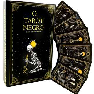 Baralho Tarot Negro com 22 Cartas Manual em Português Baseado no Taro de Marselha-Versão Iniciantes
