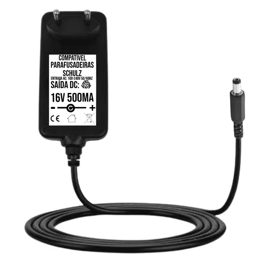 Carregador Fonte 16v 500ma Compatível Com Parafusadeira Schulz Com Bateria 16v