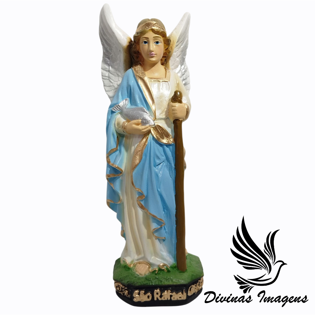 Imagem São Rafael Arcanjo 20cm Gesso Premium Pintado Anjo da Cura e Proteção
