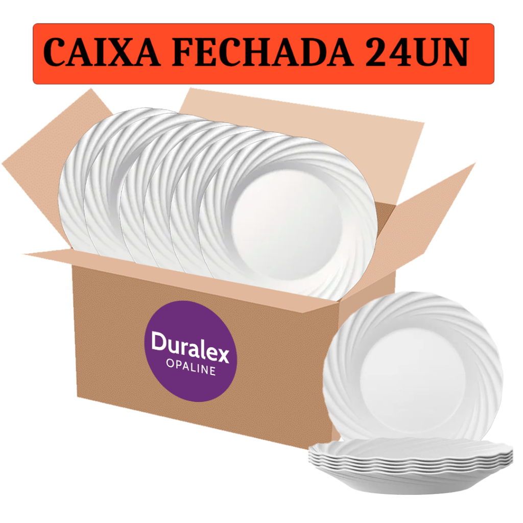 Conjunto 24 Pratos Fundos Jasmim Duralex Nadir Vidro Opaline Branco Circular 23,5cm