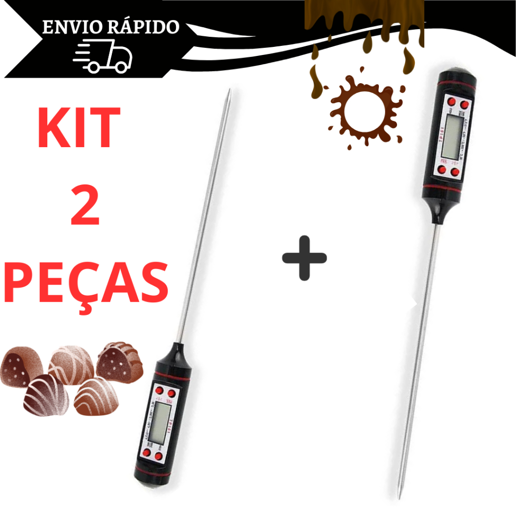 Kit 2 Termômetro Culinário Digital Espeto Alimento Cozinha Comida
