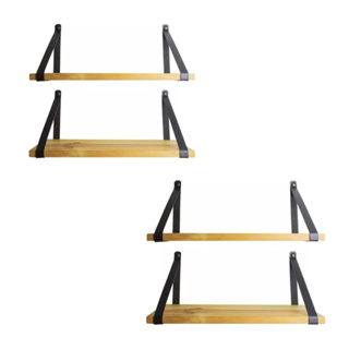 Kit 4 Prateleiras De Madeira Pinus 60cm - Alça De Couro em Oferta na Shopee