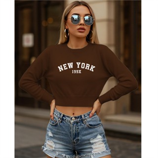 Cropeed Curto Moletom NEW YORK Feminino Flanelado Tendencia em Oferta na Shopee