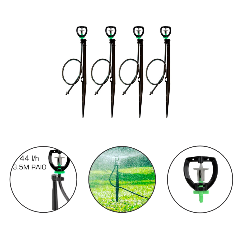 Kit 5 Micro Aspersor 44 L/H Com Estaca 30 Cm Micro Tubo 50 Cm E Conector