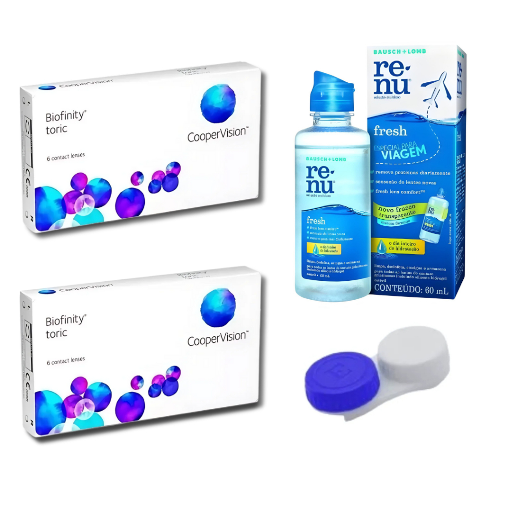 2 Caixas de Lente De Contato Biofinity® Tórica Astigmatismo Coopervision + Estojo + Renu60ML em Oferta na Shopee