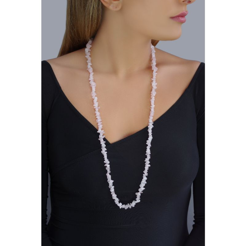 colar quartzo rosa longo pedra natural