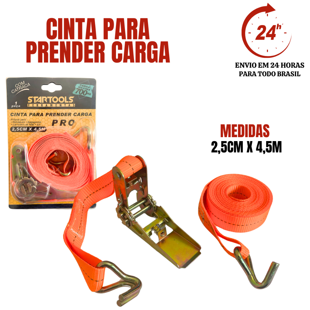 Cinta Catraca Prendedor de Carga Catracado Catraca 4,5M x 2,5CM 700 kg StarTools AR0293