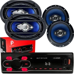 Kit Som Radio Mp3 Bluetooth Usb Sd Aux Com Controle + Alto Falantes 6 + 6x9 Polegadas 4 ohms