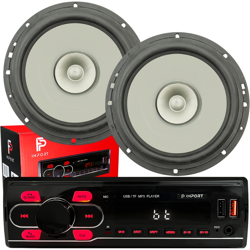 Kit Som Radio Mp3 Bluetooth Usb + 2 Alto Falante 6 Pol Carro - Spare Parts and Accessories for Vehicles