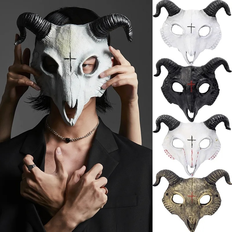 Máscara Cara De Caveira Cabra Bode Chifre Terror Festa Cosplay Halloween Demônios Ritual Carnaval Teatro Assustadores