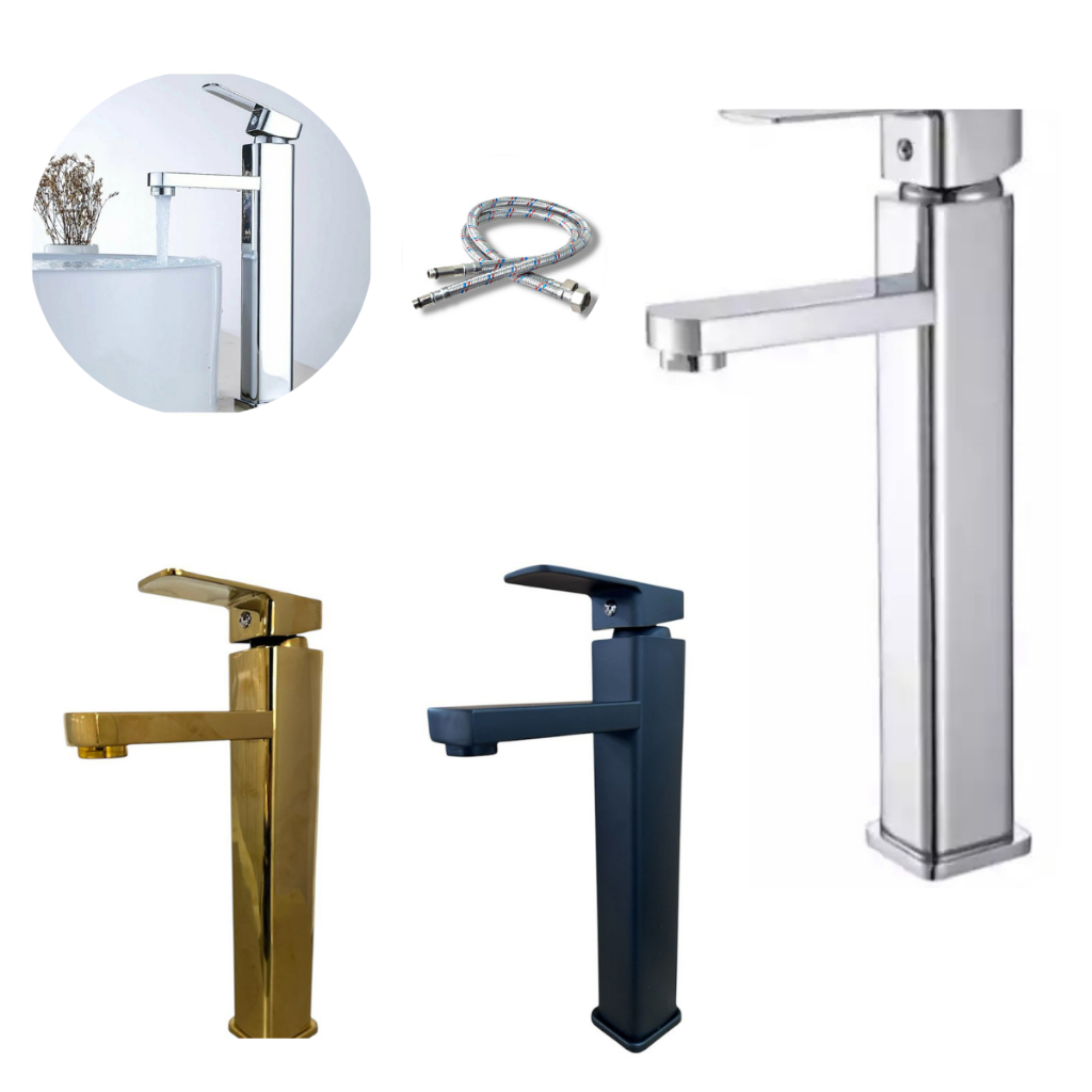 Torneira Banheiro Lavabo Alta Misturador Monocomando Cromado Preto Dourado