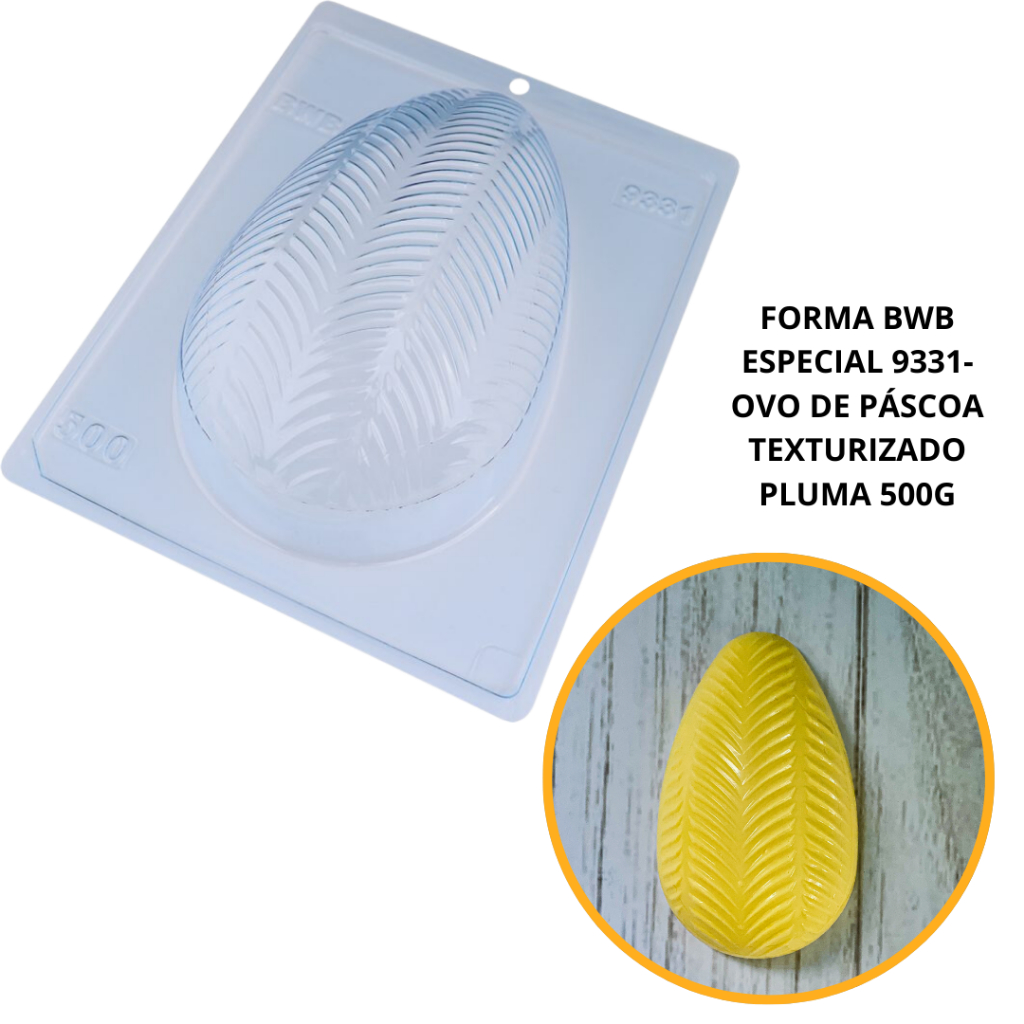1~4 Forma BWB Com Silicone (3 partes) Para Chocolate Cód. 9331 - Ovo Texturizado Pluma 500g. Páscoa (CHOCO) em Oferta na Shopee
