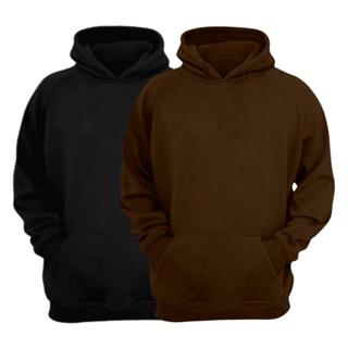 Kit 2 Blusas Moletom Canguru Com Capuz Liso Frio Unissex Feminino e Masculino Com Bolso In...