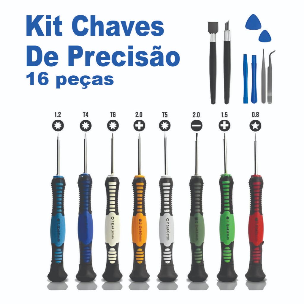 Kit Jogo de Chaves de Precisão Exbom com 16 Peças Antiestático Magnético Celular Notebook Eletrônicos Smartphone