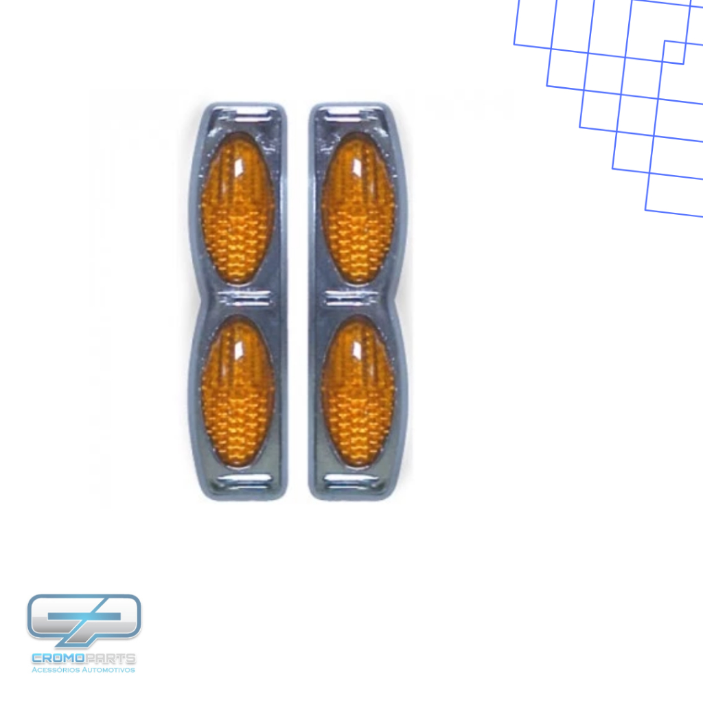 Refletor Protetor Luminosos Ovais Olho De Gato Duplo Laranja Base Cromada Universal Carro Bike em Oferta na Shopee