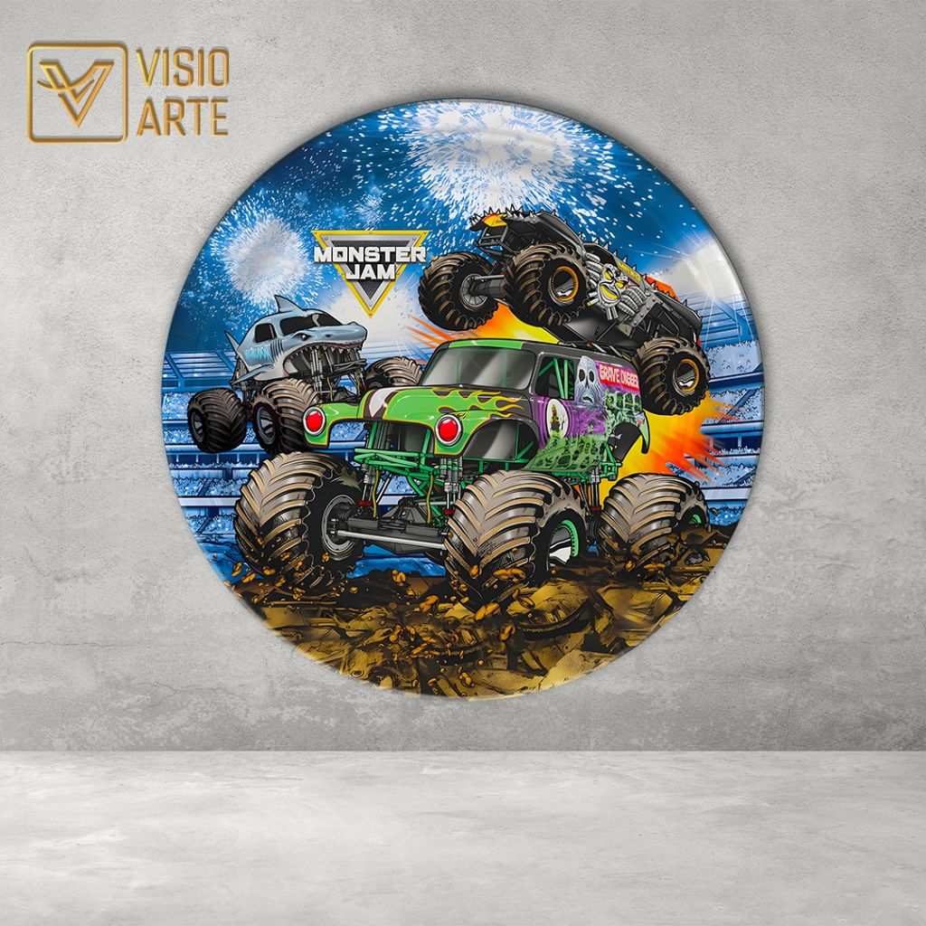 Painel Redondo Sublimado 3D Monster Truck 4  c/ elástico em Oferta na Shopee