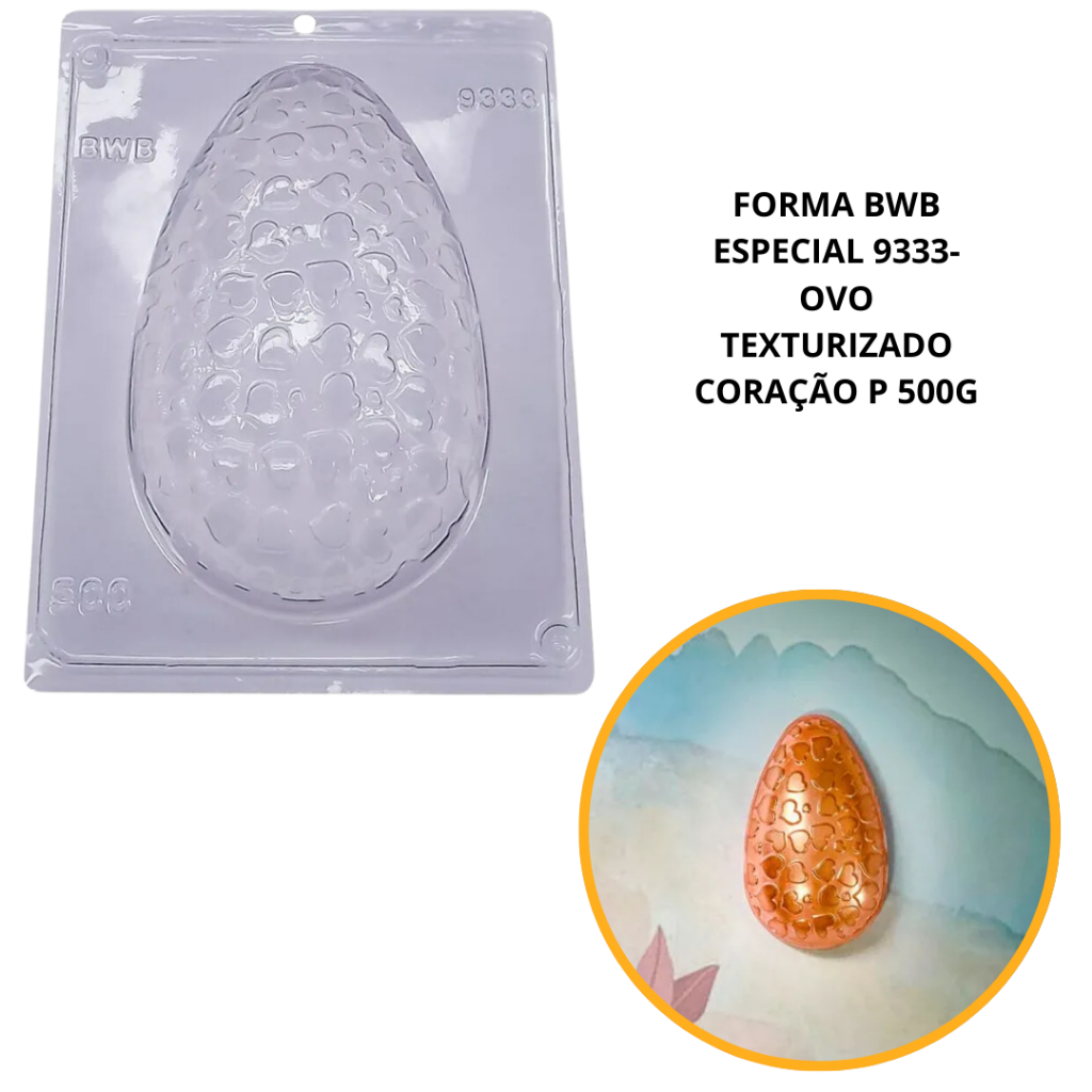 1~4 Forma BWB Com Silicone (3 partes) Para Chocolate Cód.9333 - Ovo Texturizado Coração Pequeno 500g. Páscoa (CHOCO) em Oferta na Shopee