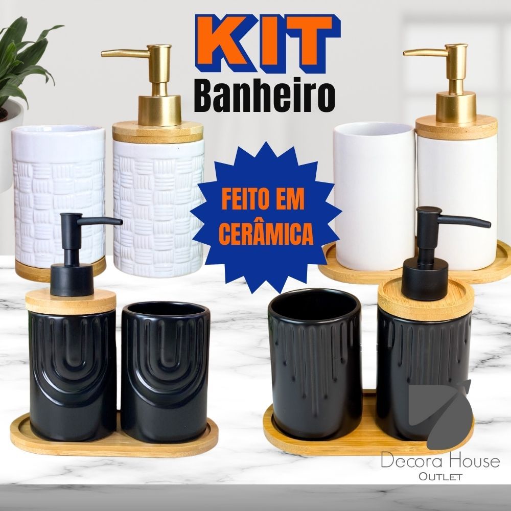 Kit Banheiro Lavabo 2 ou 3 Peças Porta Sabonete Liquido e Porta Escova Cerâmica Decorativa
