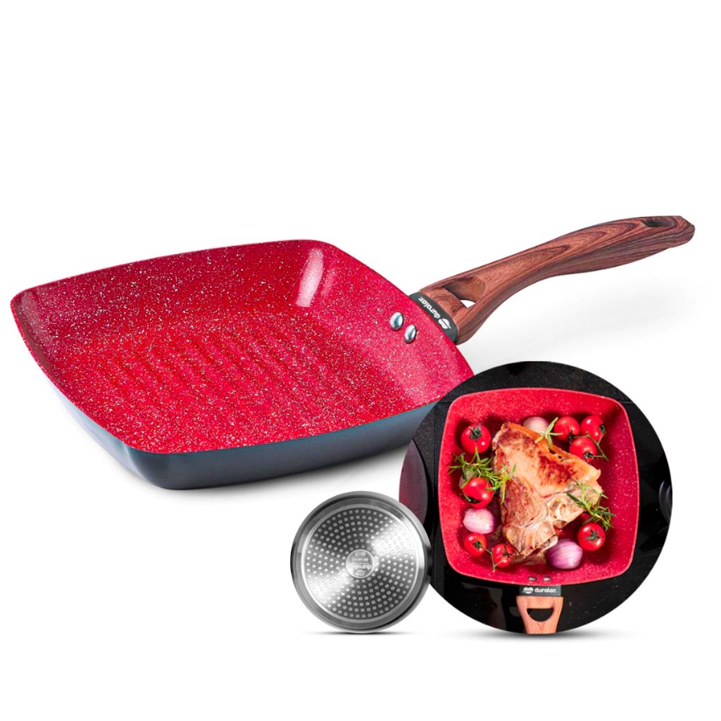 Frigideira Cerâmica 24 Grill Antiaderente Indução Fogão Cooktop Vermelho Duralar
