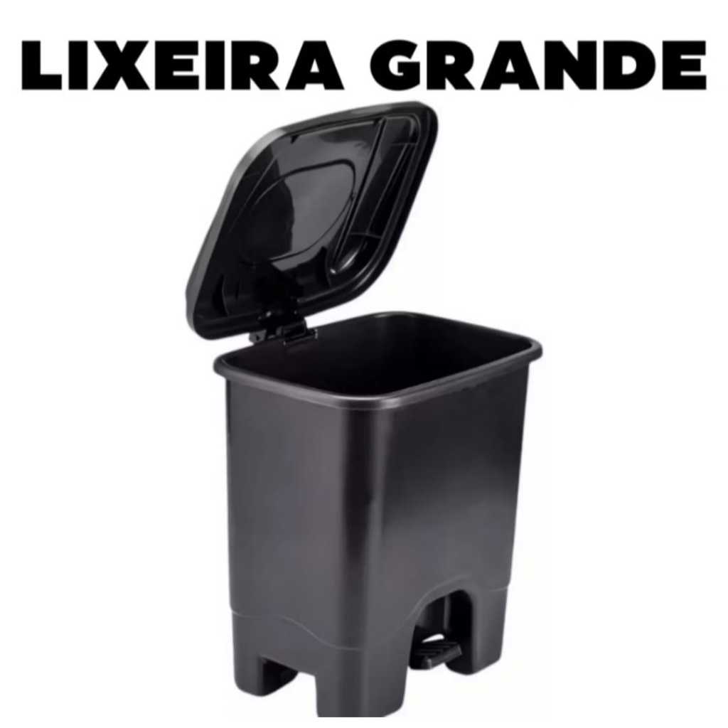 Lixeira 13 Litros  Com Pedal Preta Cesto Com Tampa Grande  Escritório Banheiro Cozinha