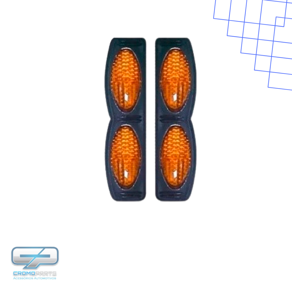 Refletores Luminosos Ovais Protege Porta Olho De Gato Duplo Laranja Base Preta Universal Carro e Bicicleta