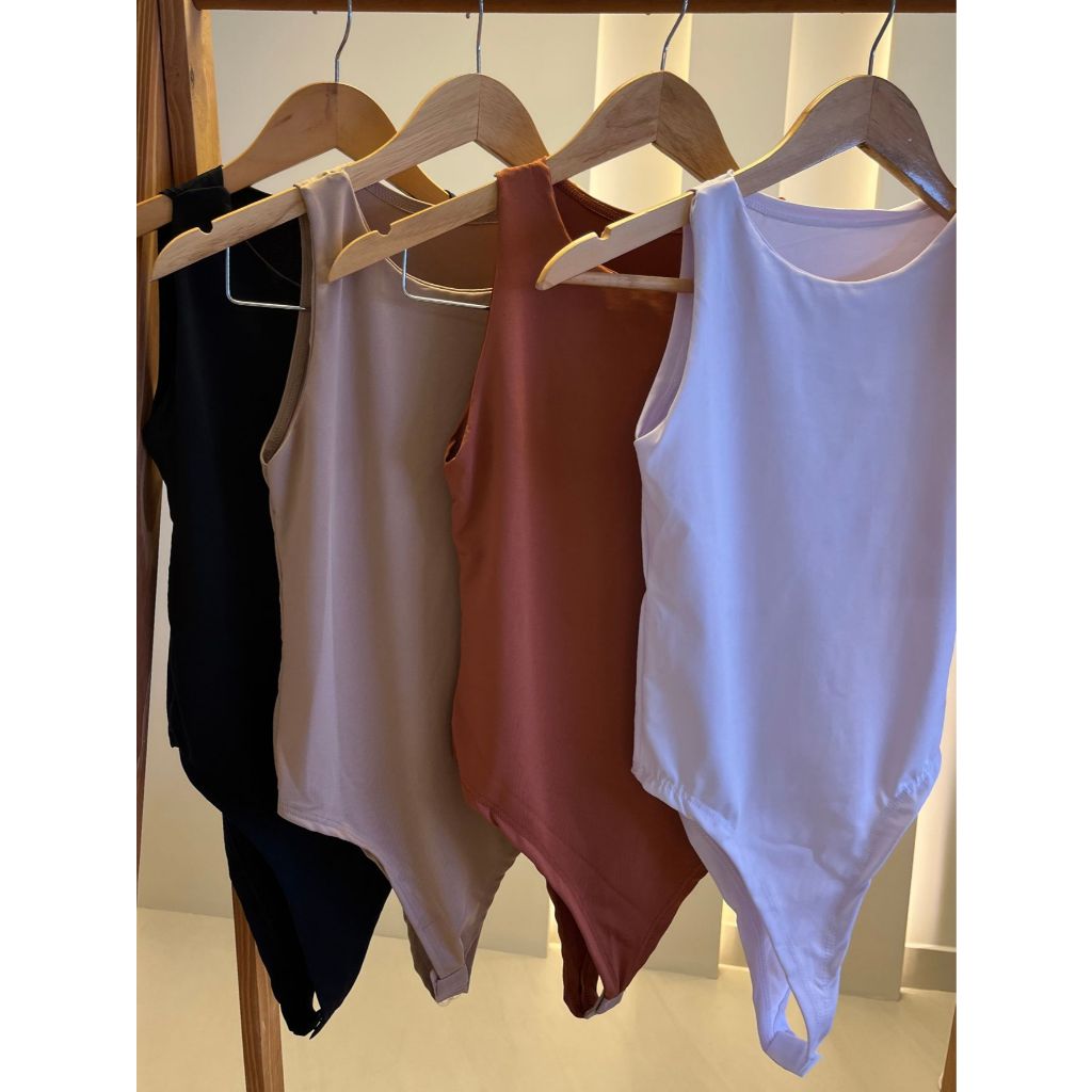 Kit 4 Body Bory Feminino Básico Casual Regata Gola Redonda Sem Manga Dupla Camada Várias Cores