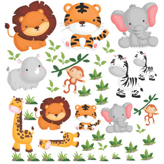 ADESIVOS DE RECORTE ANIMAIS SAFARI + PLANTINHAS DECORAÇÃO - AUTO COLANTE - CARTELA C/ 35 ADESIVOS em Oferta na Shopee
