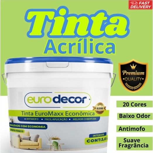 Tinta Acrílica 3,6L Anti-mofo Econômica Parede Euromax em Oferta na Shopee