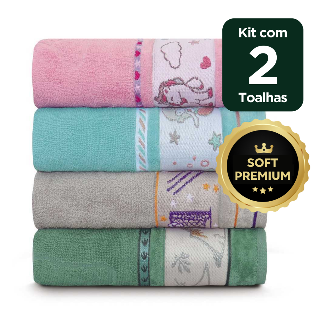 Toalha de Banho Infantil Grossa Algodão Bordada 1,10m x 68cm Banho Bebe Toalha Banho Kit Jogo