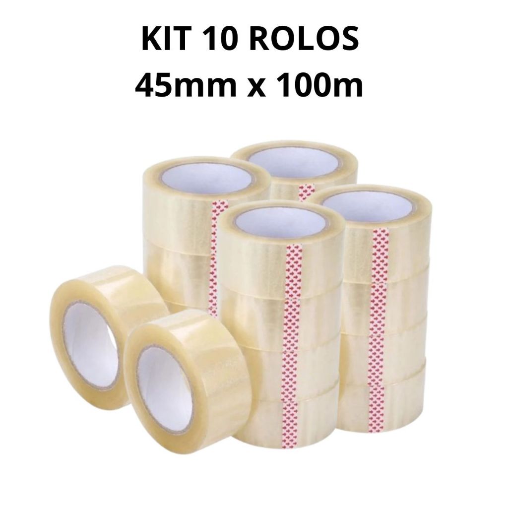 Kit 10 Rolos Fitas Adesivas Durex 45mm x 100metros Transparente