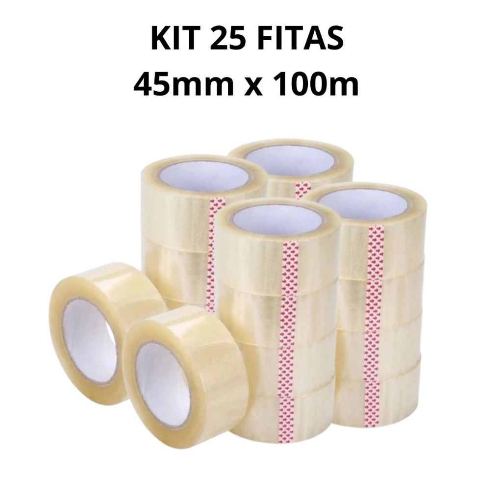 Kit com 25 Fitas Adesiva Transparente 45mm X 100 Metros Cola forte