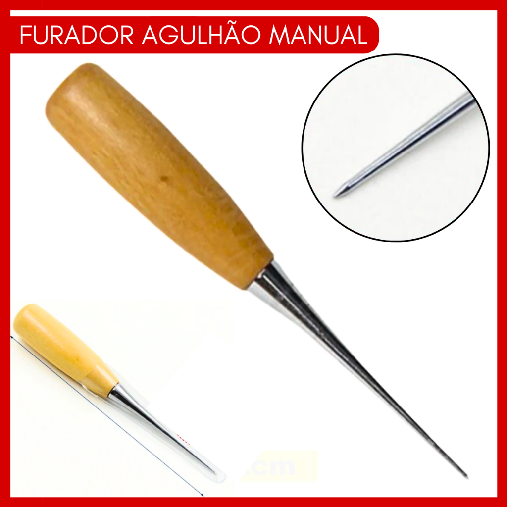 Furador Agulhao Sovela Manual Cabo de Madeira Patchwork Cartonagem