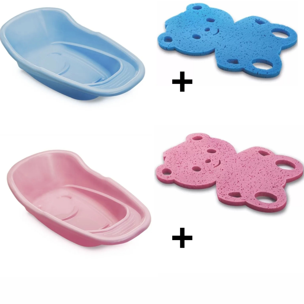 Kit Enxoval Banheira 20 L + Assento P/ Banho Adoleta Hora do Banho Divertido e Seguro Menina Menino
