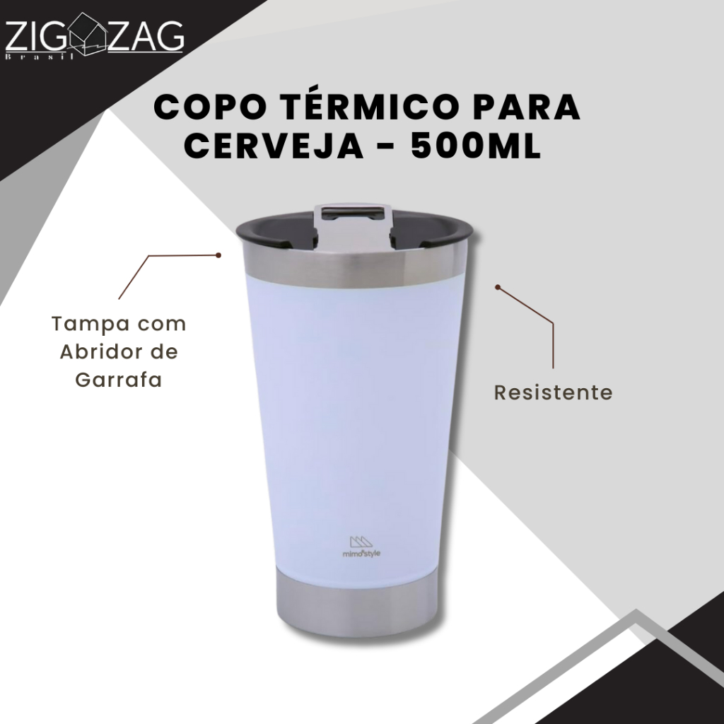 Copo Térmico para Cerveja de Inox, Branco - 600ml | Mantém Bebida Gelada por 8 horas e Quente por Até 6 Horas